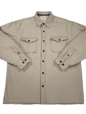 Levis Mens XL Sherpa Lined Canvas Trucker Jacket Khaki Brown Work Coat 3LMLW053
